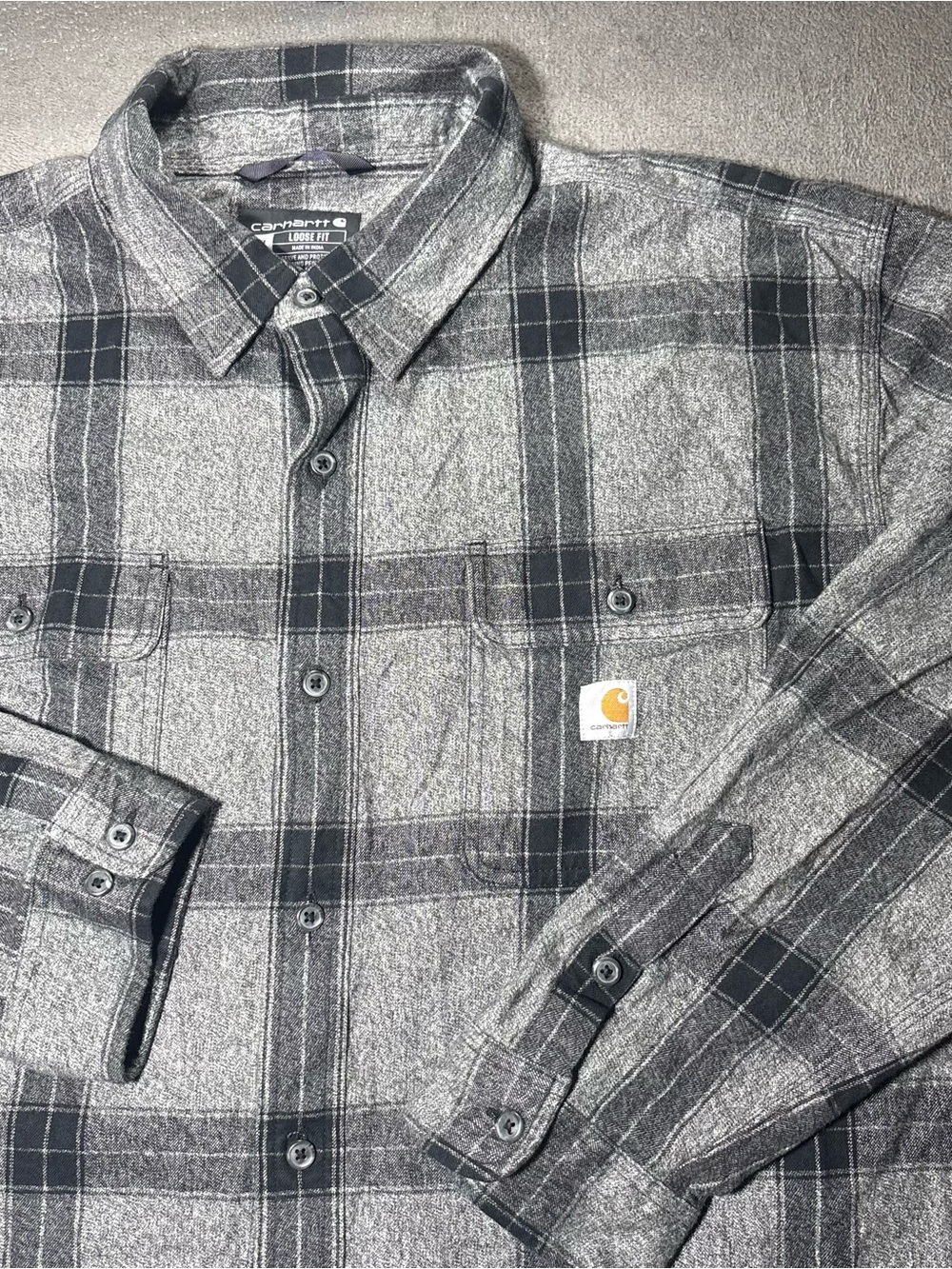 Carhartt Loose Fit Heavyweight Flannel Shirt Gray Plaid Mens 2XL